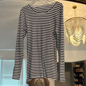 Caslon Black and White Striped Long Sleeve Top